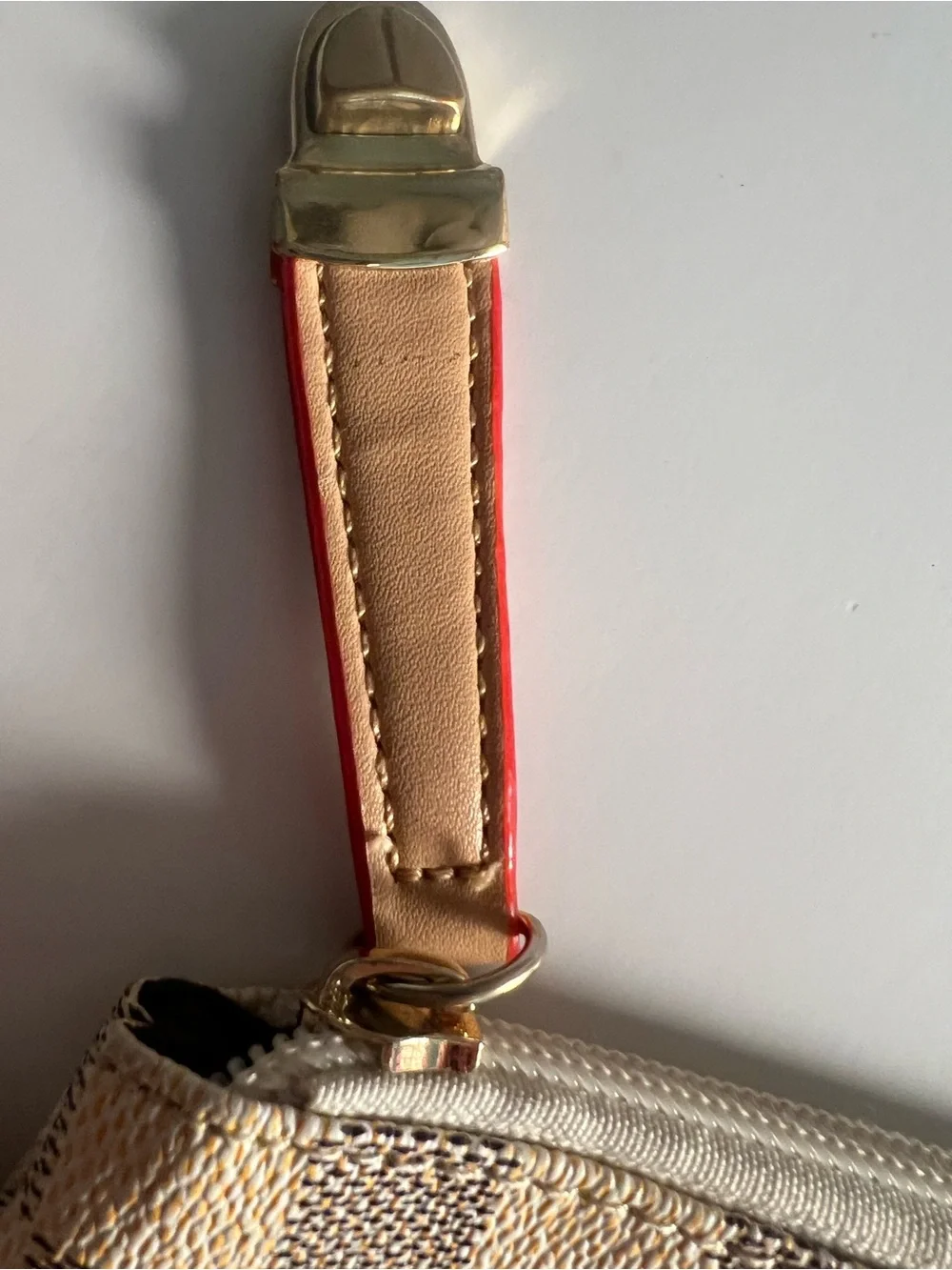Cream Neutral Checkered Wristlet Pouch